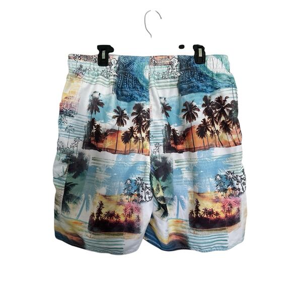 Croft & Barrow Swim Trunks Board Shorts Nautical Hawaiian Beach Palm Trees SizeL - Picture 2 of 5